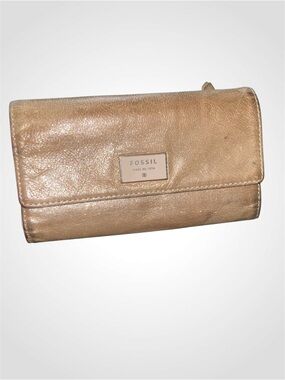 Fossil Dawson Pebbled Tan Shimmery Leather Trifold Wallet